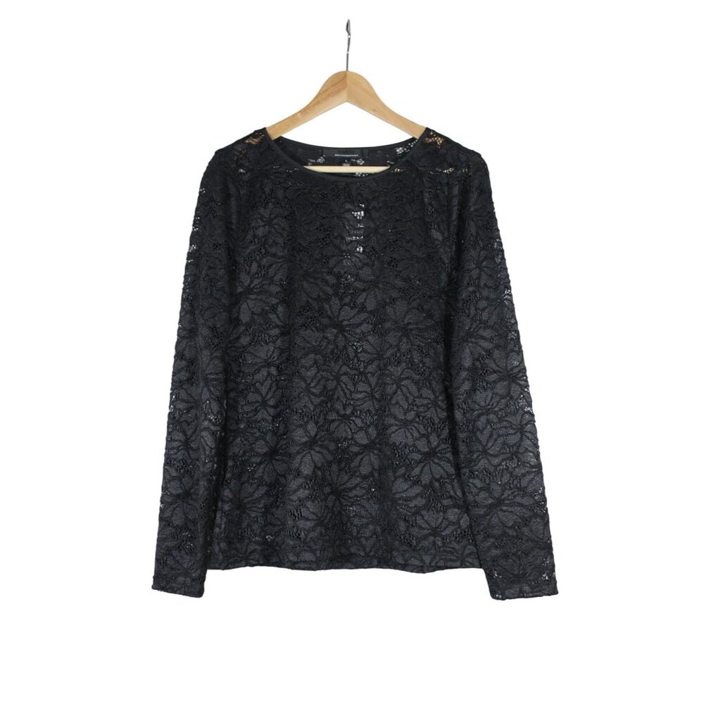White House Black Market women's long sleeve semi sheer‎ lace crew neck top